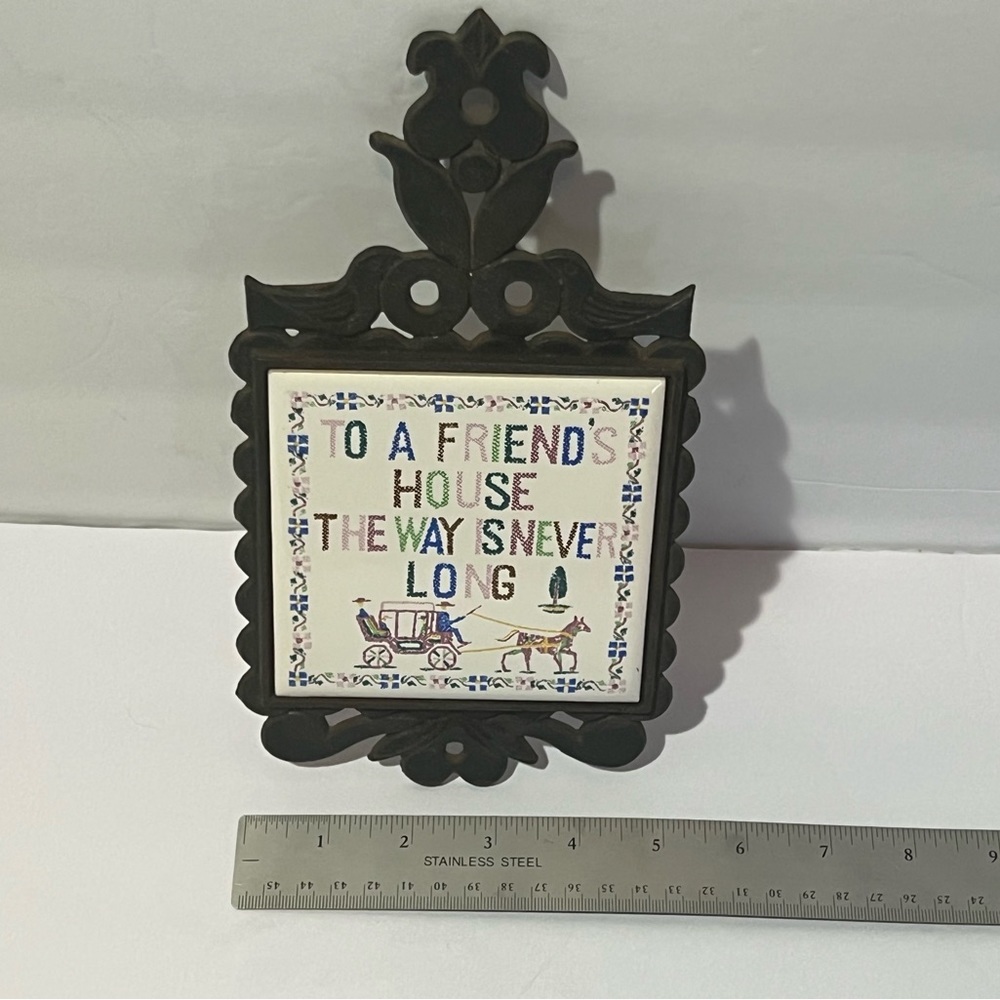 Vintage Ceramic Tile Cast Iron Tricket Hot Plate Home Decor  To A Friend’s House - Picture 2 of 9